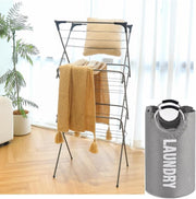 3 Tier Laundry Drying Rack with Removable Basket Fold Flat Indoor Stand