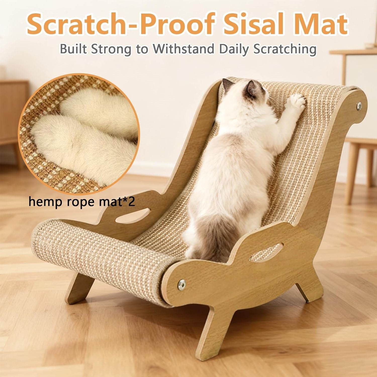 Hemp Rope Cat Scratcher Bed Recliner Chair w Replaceable Cushion