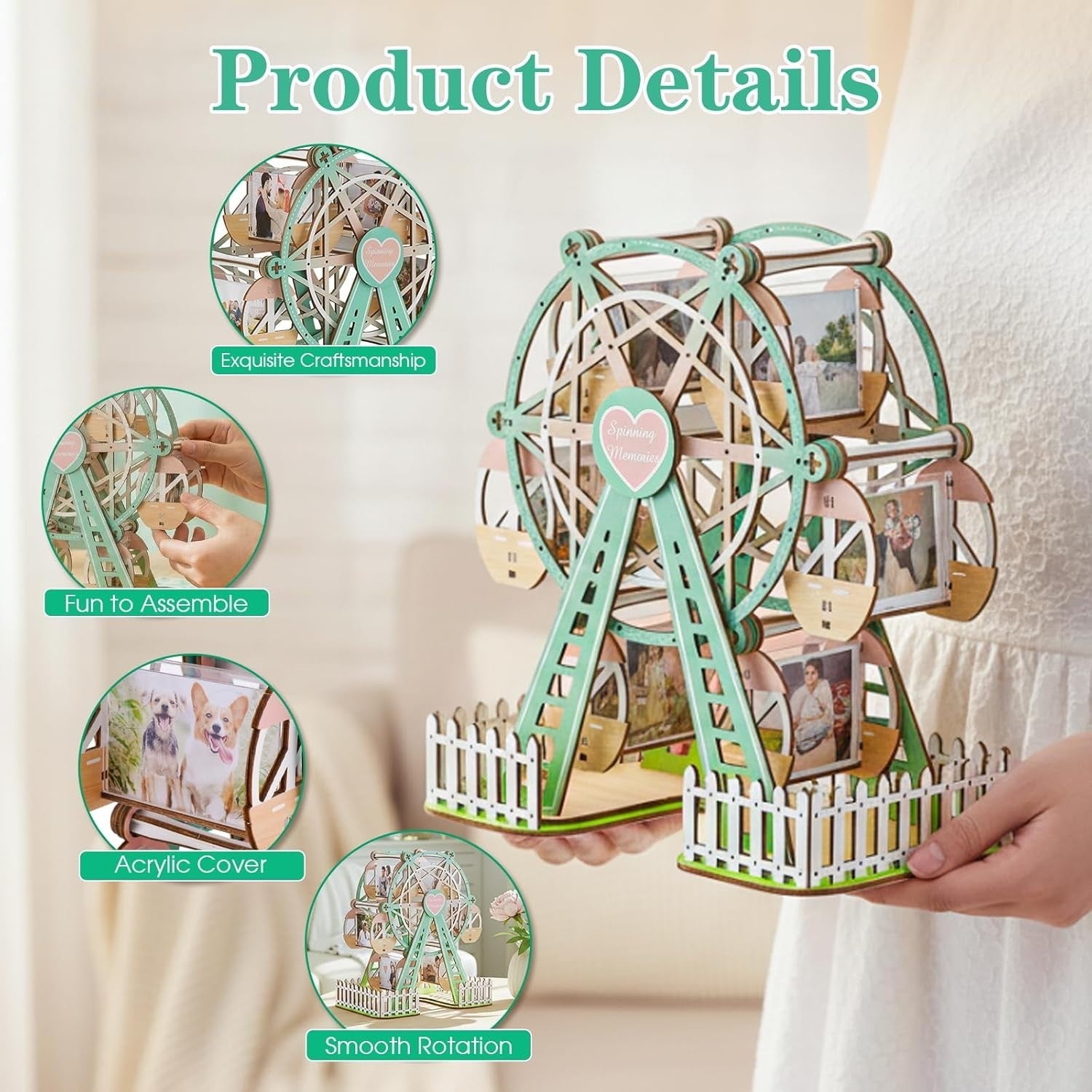 3D Wooden Ferris Wheel Photo Album Puzzle DIY Picture Frame Display Kit
