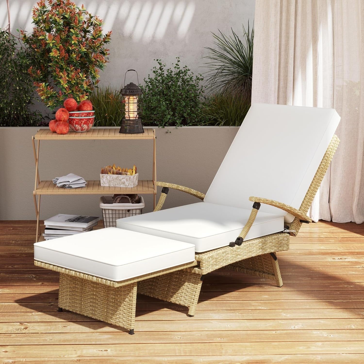 Outdoor Rattan Recliner Chair with Cushion & Footrest Adjustable Garden Lounger