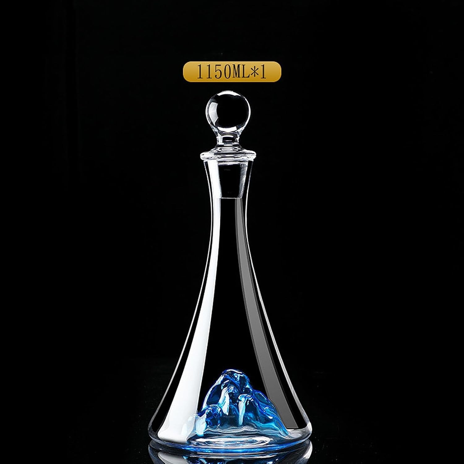 Crystal Wine Decanter 1.15L Blue Iceberg Waterfall Design Luxury Aerator