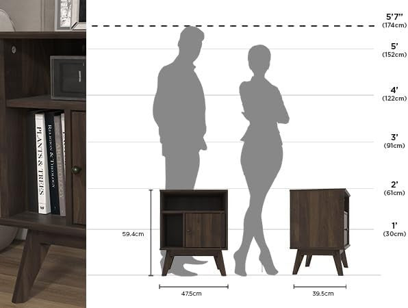 Modern Walnut Bedside Table with Drawer & Open Shelf – Slim Wooden Side Table