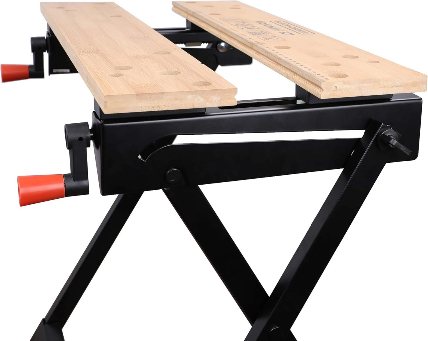 Foldable Portable Workbench with Clamp System Steel Frame Bamboo Top WM301