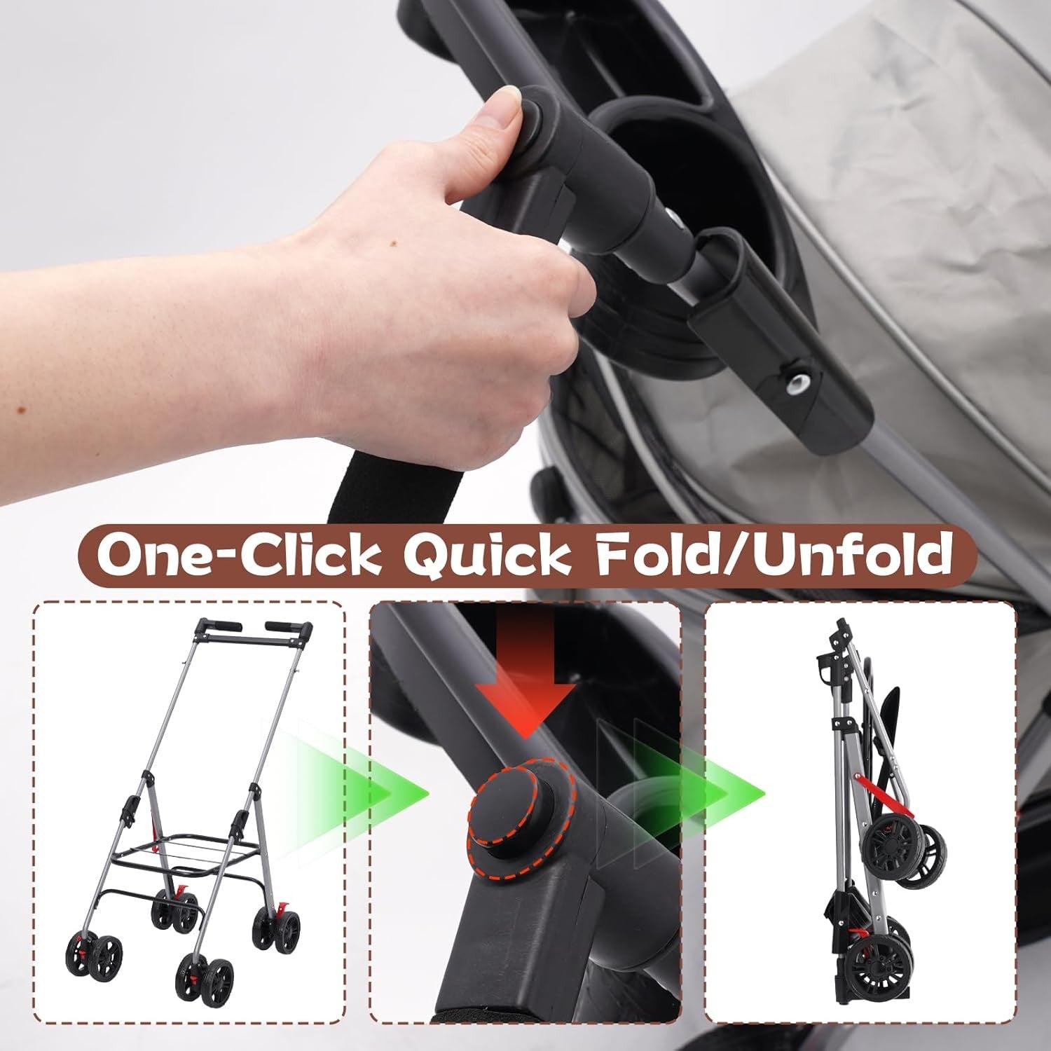 Pet Travel Stroller 3 in 1 Dog Cat Pushchair Folding Carrier Pram Grey