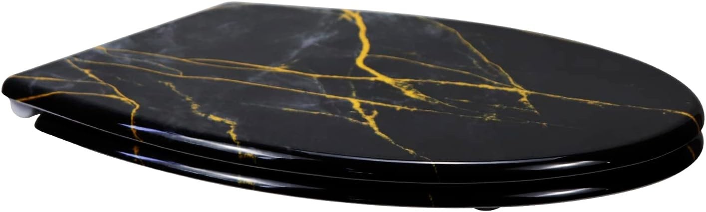 Black Marble Toilet Seat Soft Close Quick Release Top Fix 45x37cm