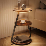 Round Side Table with LED Lights & 3 Tiers – End Bedside Coffee Table