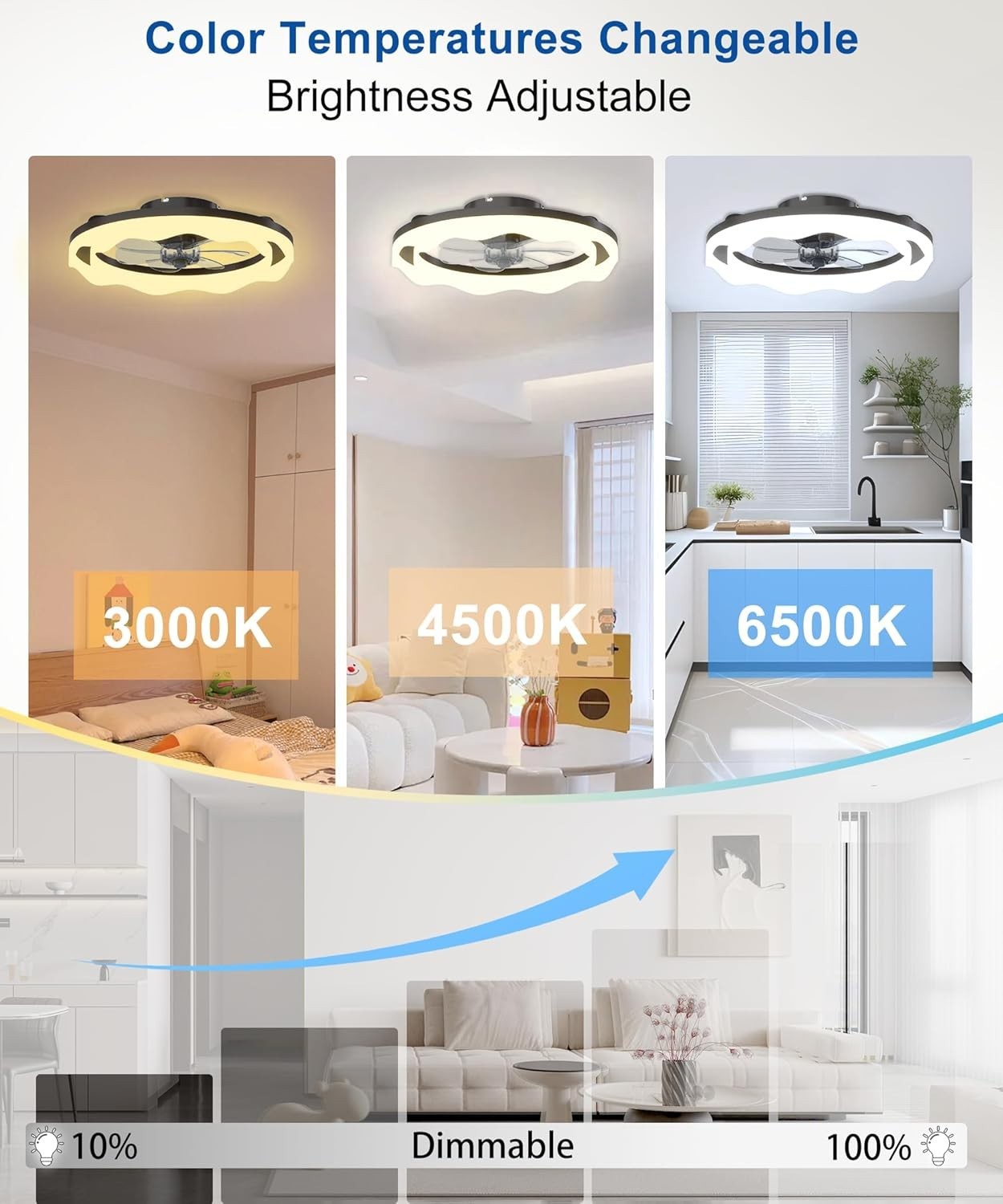 20" Ceiling Fan Light, 6 Speeds, Dimmable, Reversible, App & Remote, Black