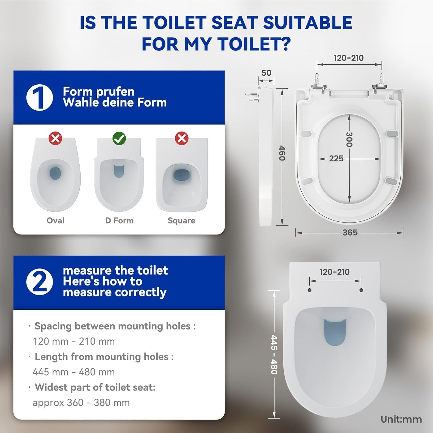 White D-Shape Toilet Seat Soft Close Quick Release Durable Thermoplastic
