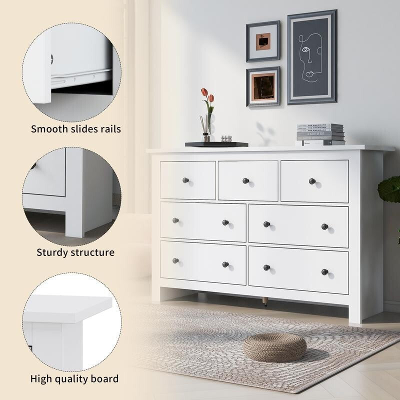 White Chest of Drawers 7 Drawer Storage Cabinet Sideboard for Living Room