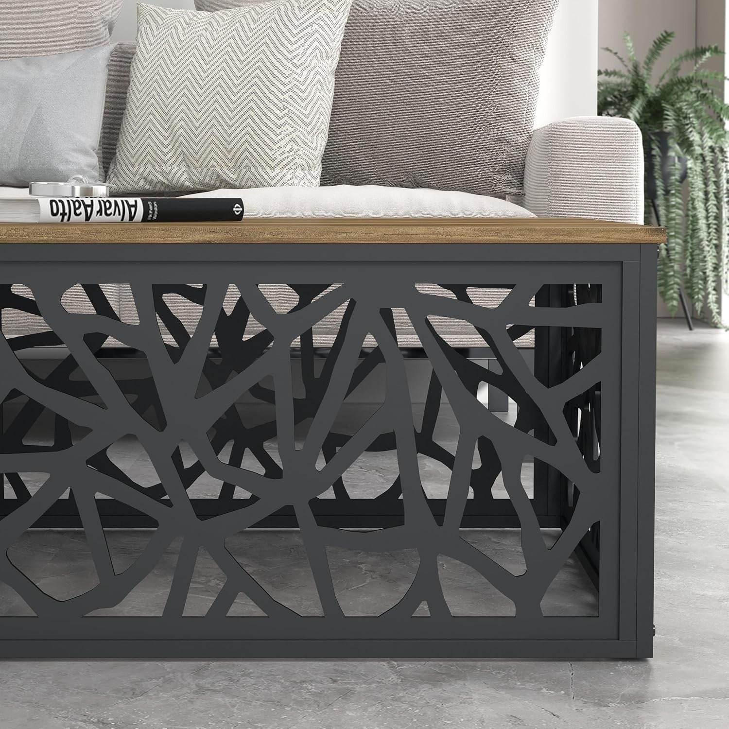 Modern Square Coffee Table with Metal Frame & Storage Shelf 80x80x40cm