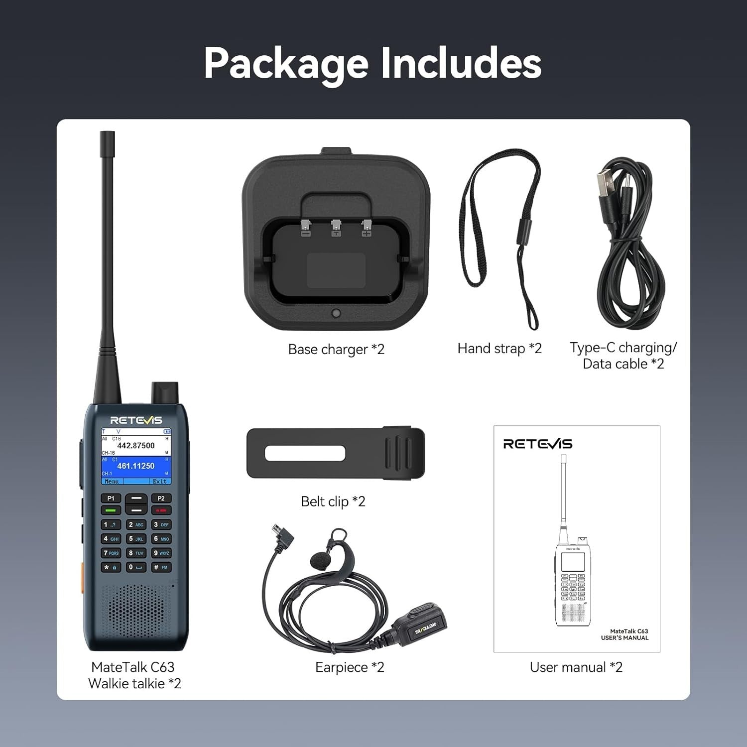 Dispatch Walkie Talkies 2 Pack LCD SMS Vibration Alert 2200mAh Radio