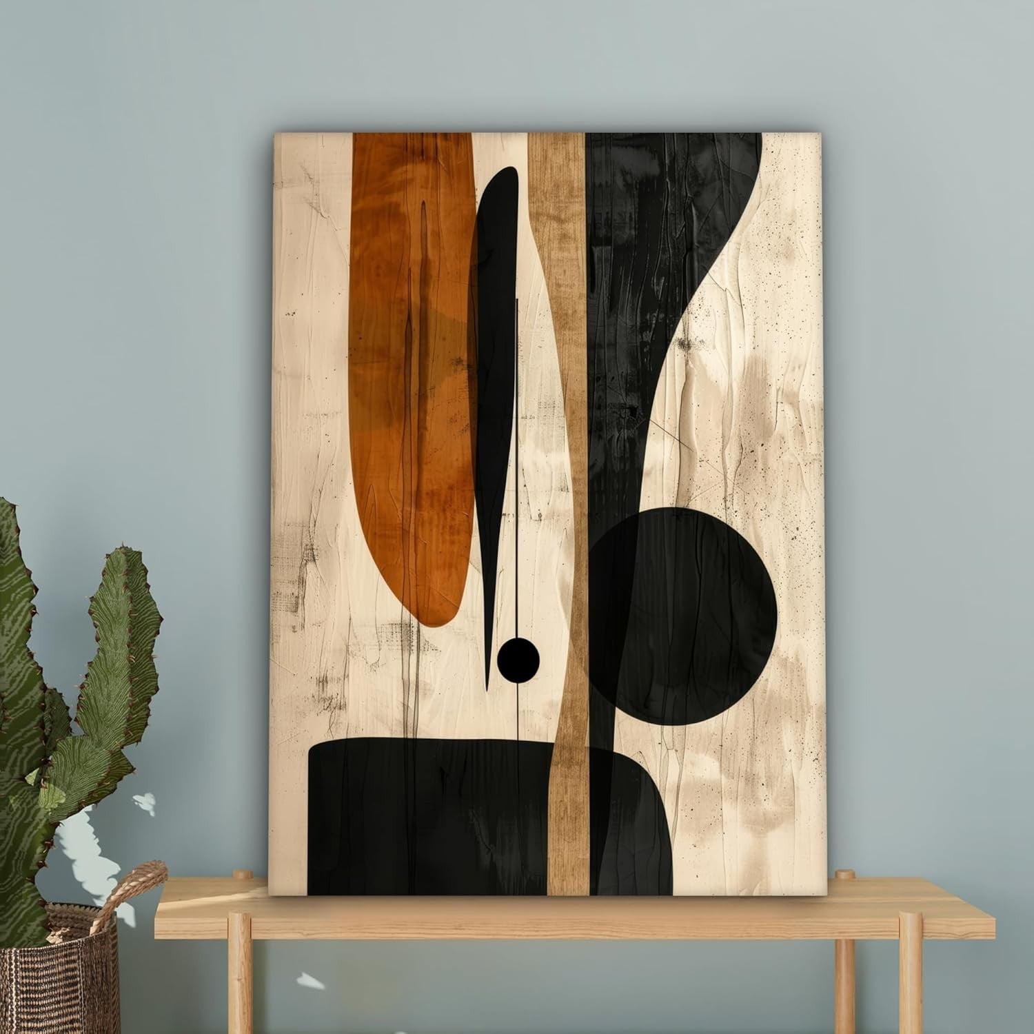 Large Framed Canvas Wall Art 50x70cm Beige Black Abstract