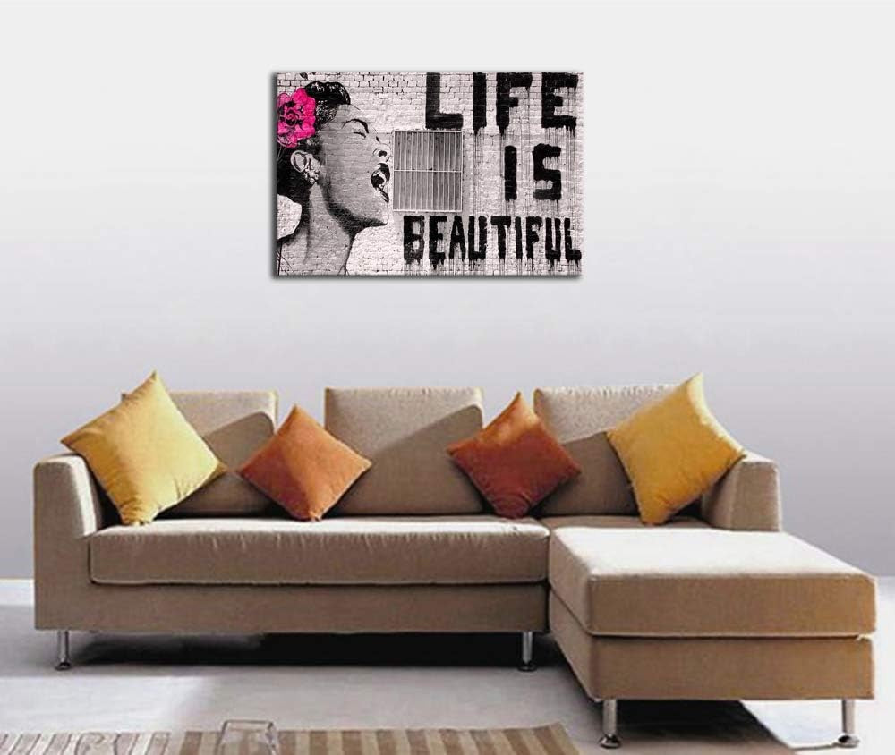 Large Graffiti Canvas Wall Art Life Is Beautiful Framed