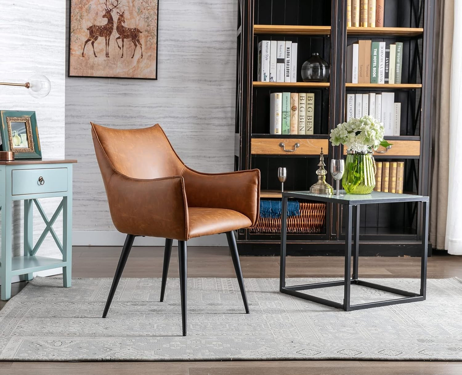 Set of 2 PU Leather Armchairs Retro Dining Lounge Tub Chairs Metal Legs