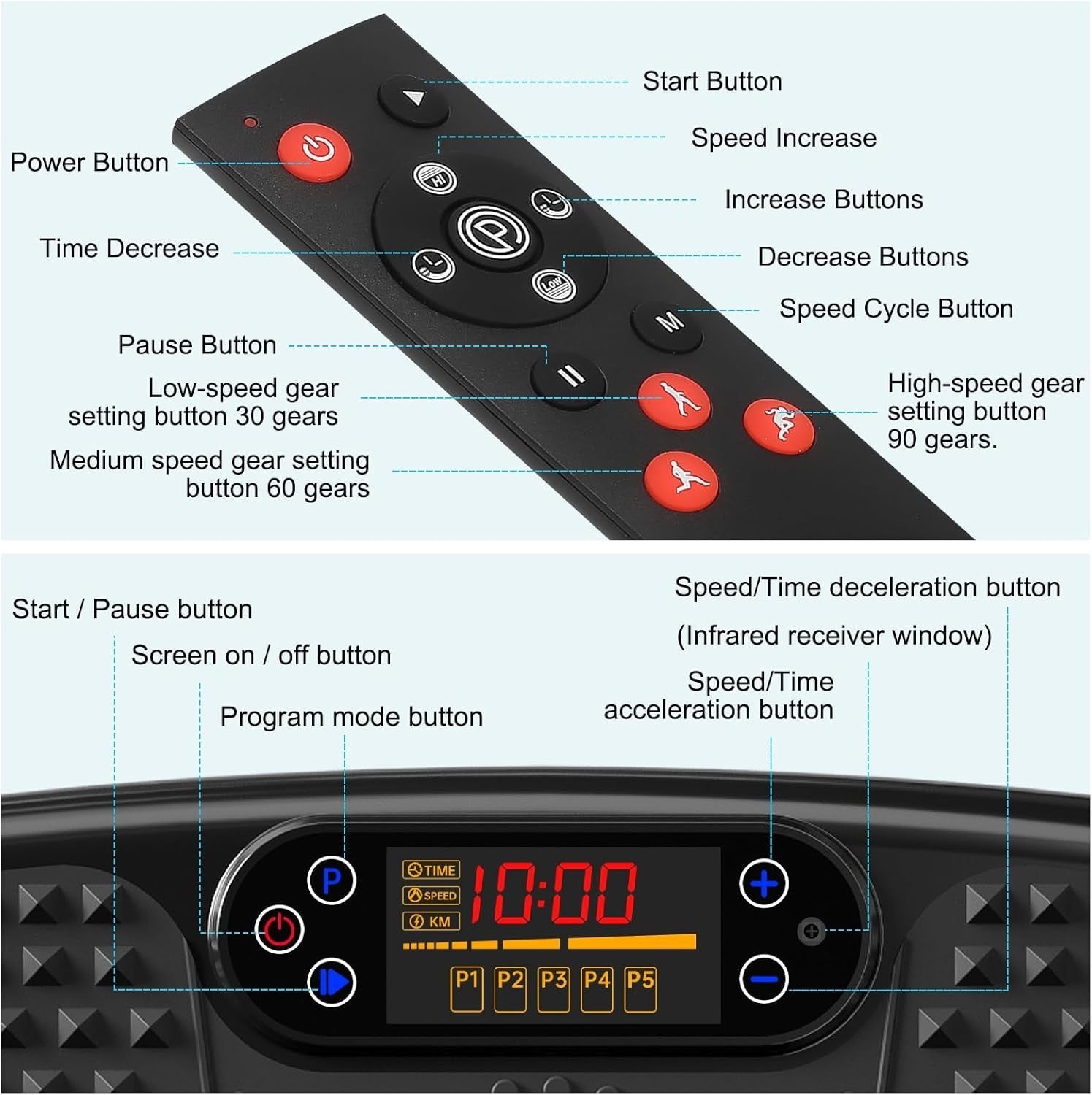 Black Vibration Plate Exercise Machine Lymphatic Drainage 120 Levels