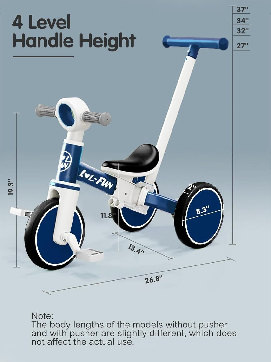 5 in 1 Toddler Tricycle Balance Bike Push Handle Removable Pedals 10M-4Y