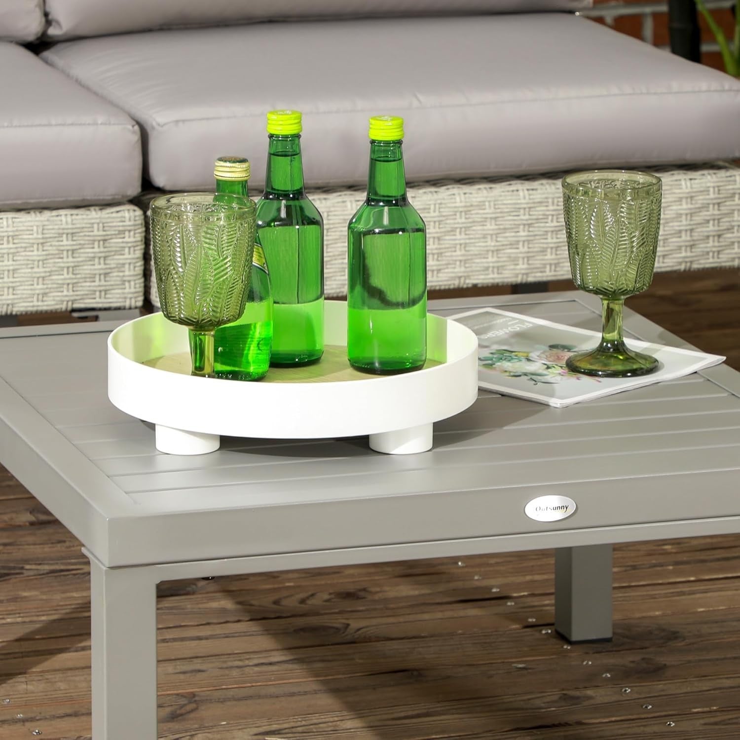 6pc Light Grey Rattan Sofa Set Table Chairs Footstool Garden Patio Set