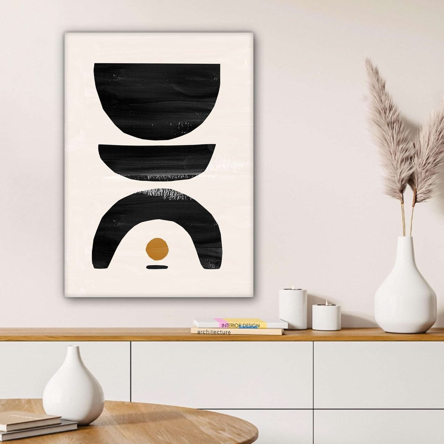 Black Beige Abstract Canvas Wall Art 50x70cm Framed Modern