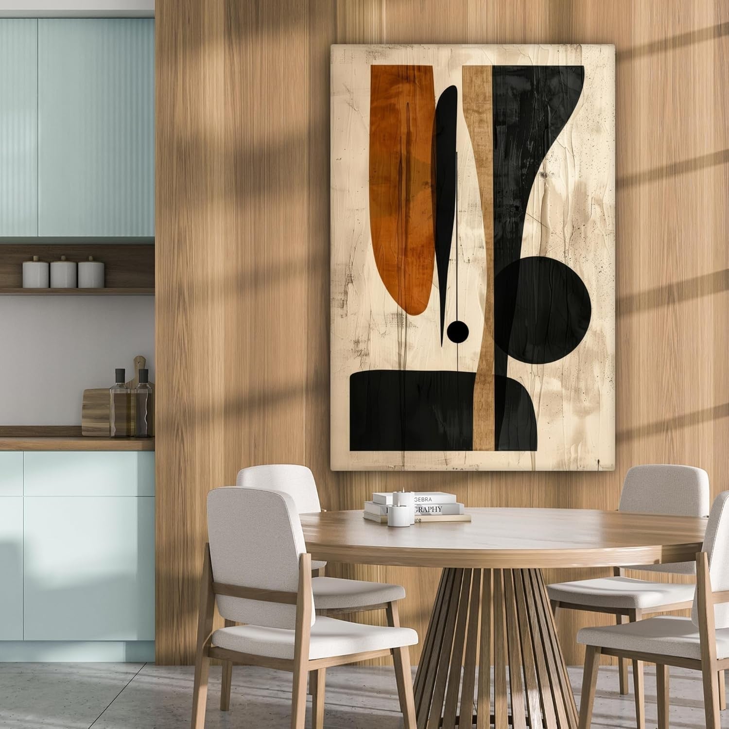 Large Abstract Canvas Wall Art Beige Black Modern Geometric Print 80x120cm