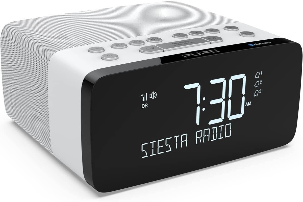 DAB Digital Alarm Clock Bluetooth Qi Wireless Charger Bedside Radio White
