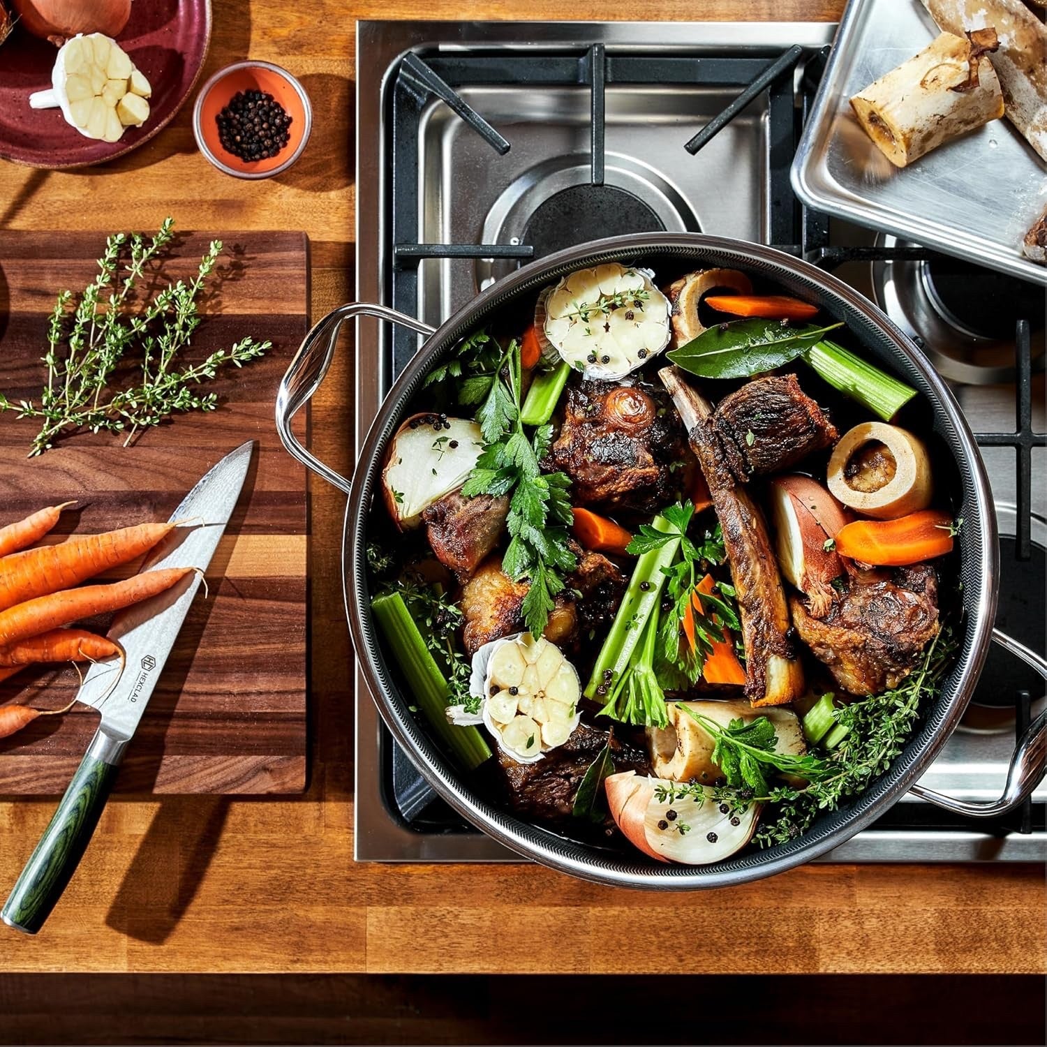 12L Deep Non Stick Stockpot with Lid – Induction & Oven Safe Stainless Steel Pot
