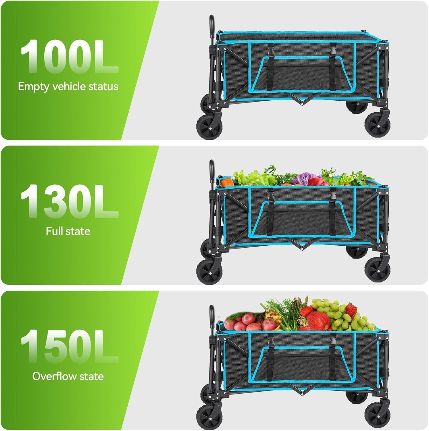 Black Folding Festival Trolley Compact 100L Camping Garden Wagon 150lbs