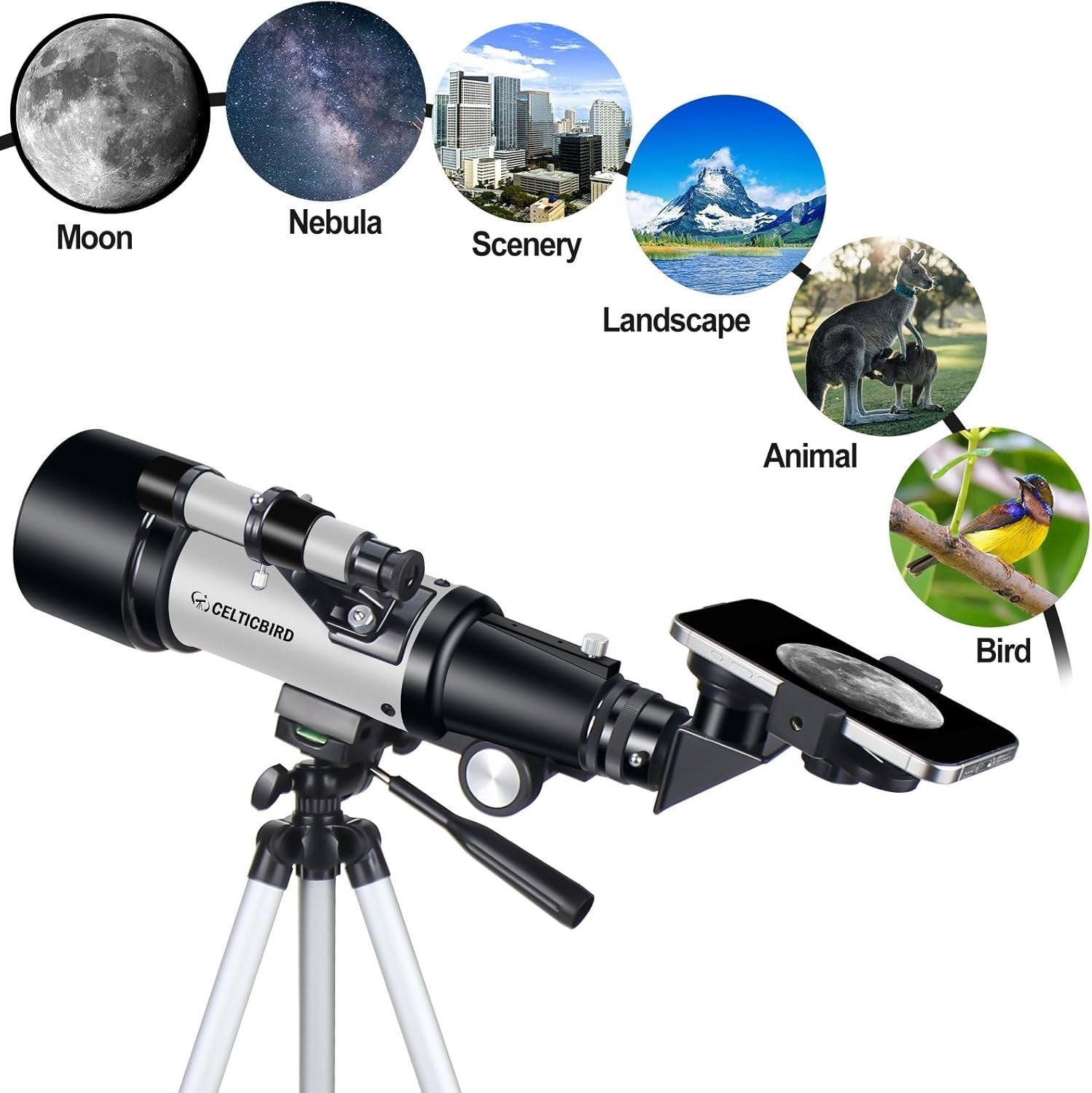 70mm Aperture 400mm Astronomical Refracting Telescope for Kids & Adults