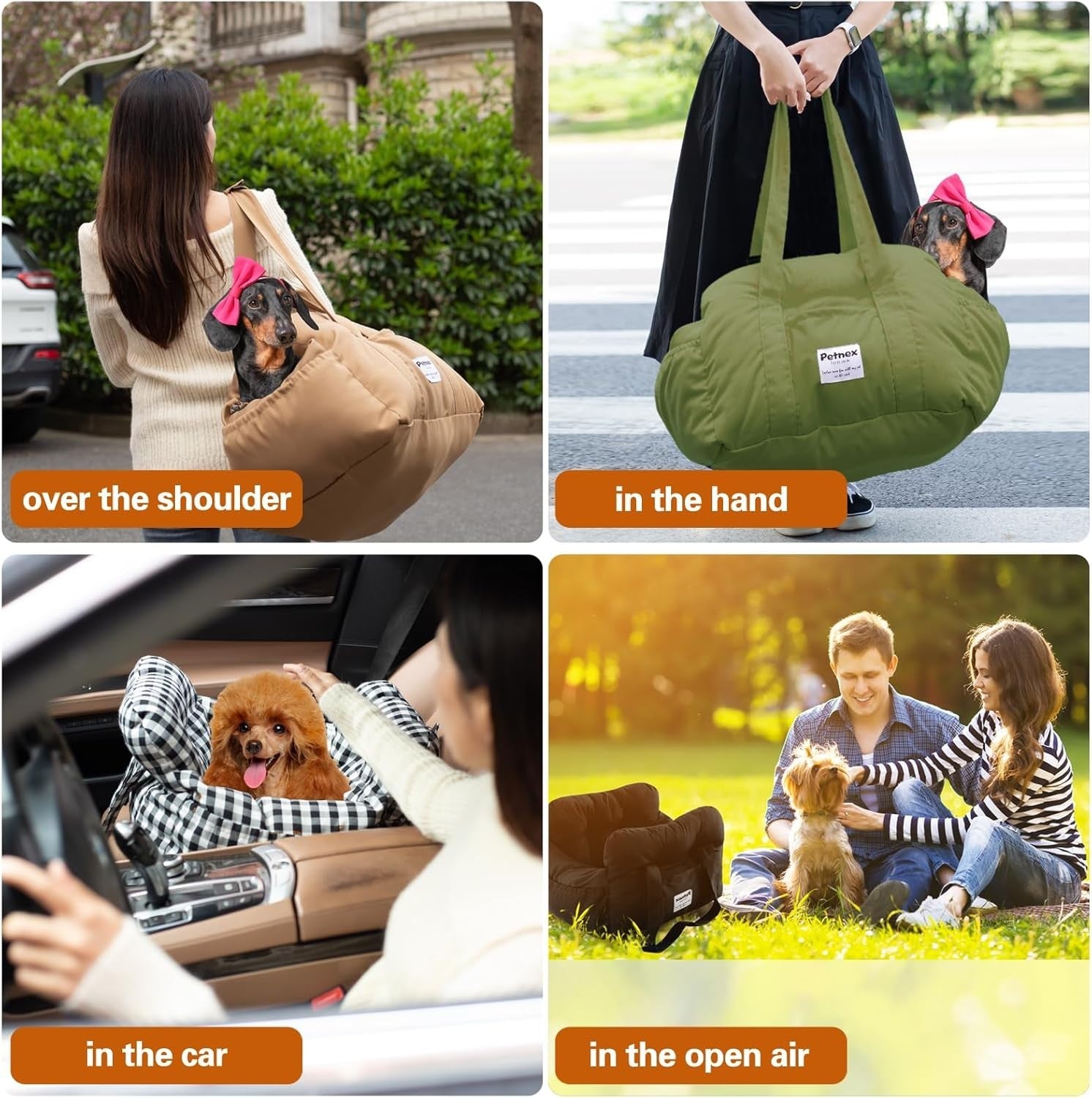 Dog Car Booster Seat Pet Travel Carrier Bed Safety Leash Army Green