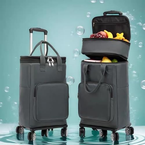 Insulated Folding Shopping Trolley Bag Wheels Telescopic Handle Grey