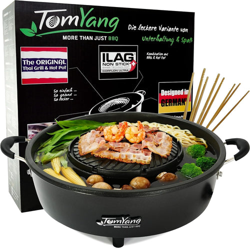 Electric Thai Hot Pot Grill 2-in-1 BBQ & Soup Cooker Non-Stick Removable Plate