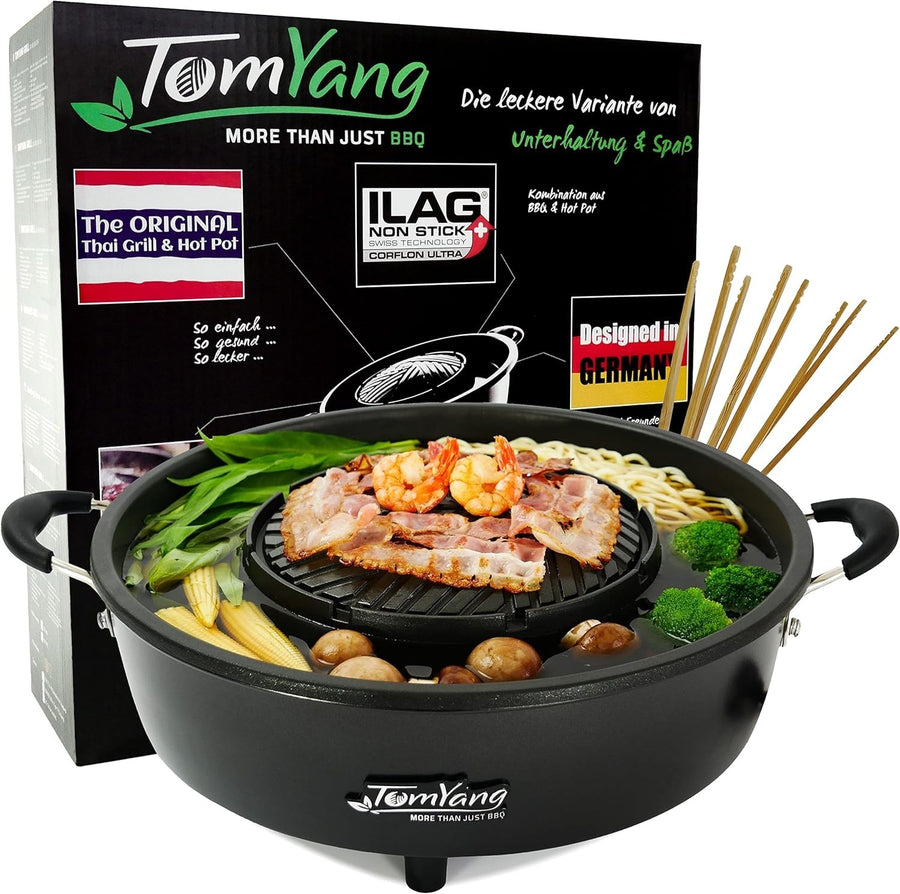 Electric Thai Hot Pot Grill 2-in-1 BBQ & Soup Cooker Non-Stick Removable Plate