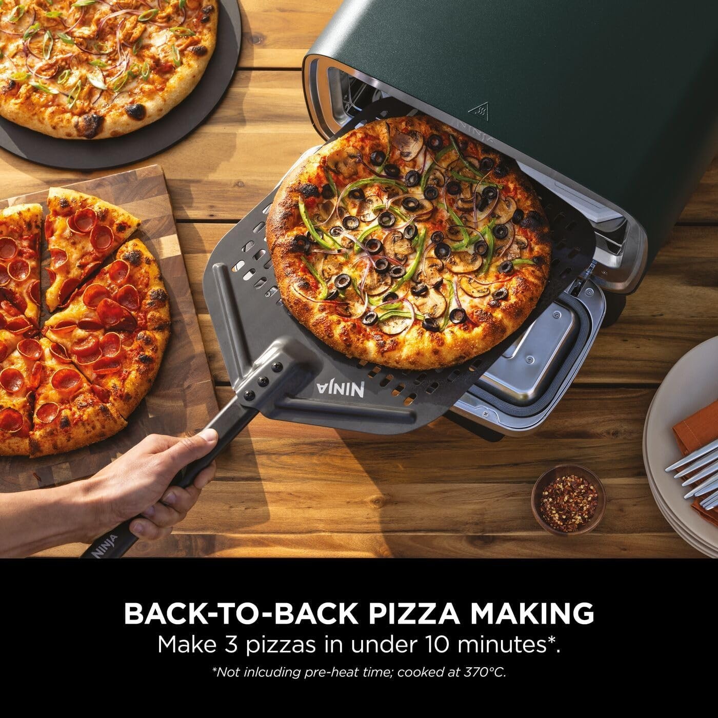 Outdoor Electric Pizza Oven Air Fryer 370°C 12in Pizza Stone Peel Basket Green