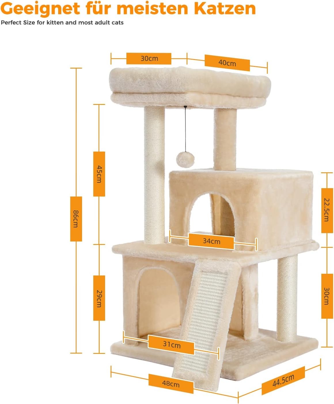 90cm Beige Cat Tree Tower Double Condo Scratching Posts Plush Perch