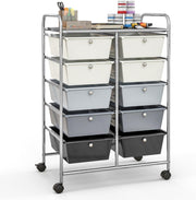 Gradient Grey 10 Drawer Rolling Storage Cart Utility Organizer Trolley