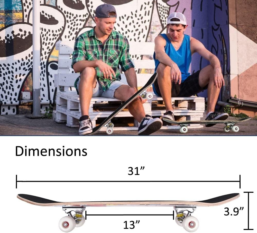 31 Inch Complete Skateboard Maple Wood Double Kick Longboard