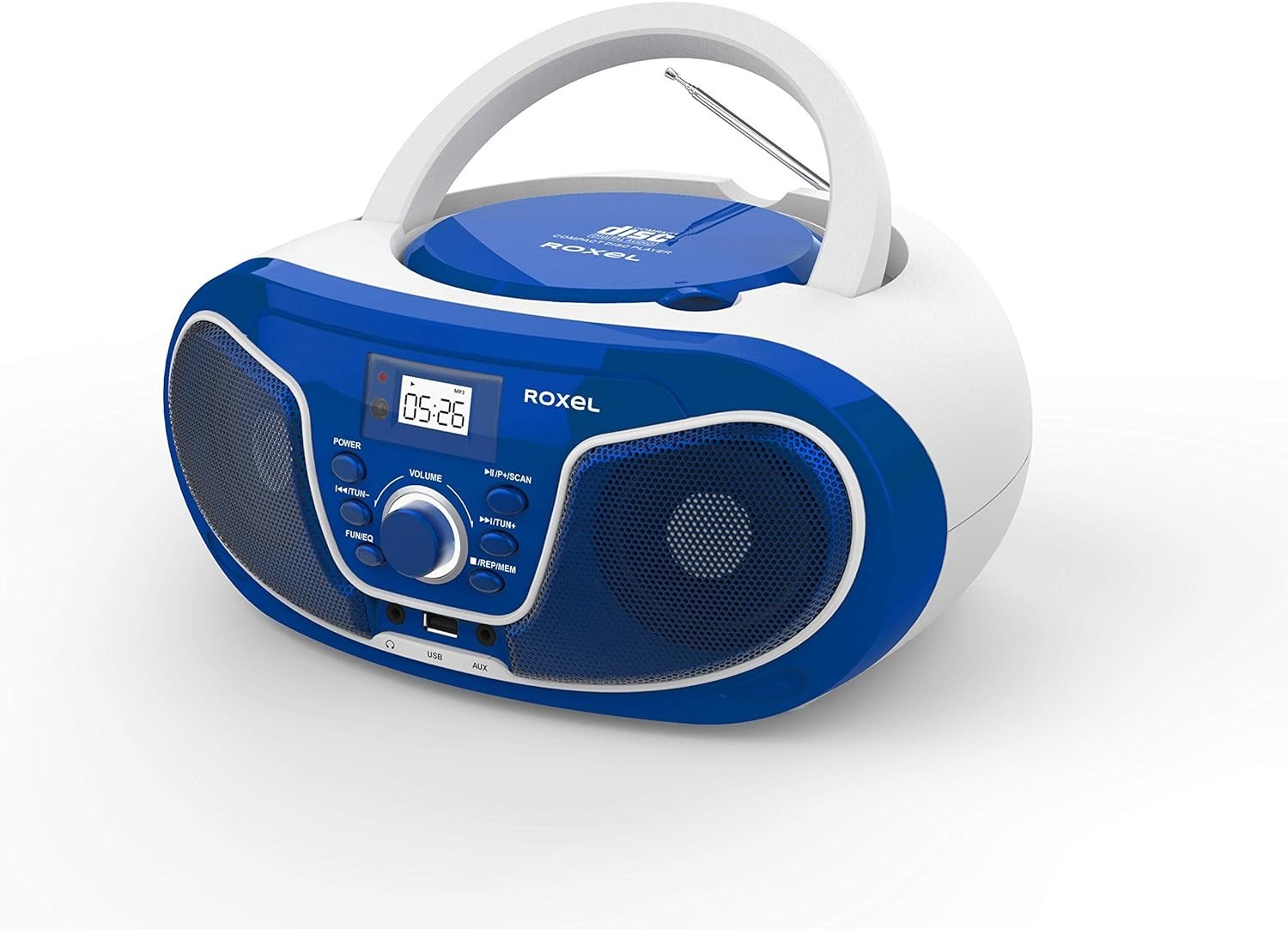 Blue Portable Boombox CD Player Bluetooth FM Radio USB AUX Remote