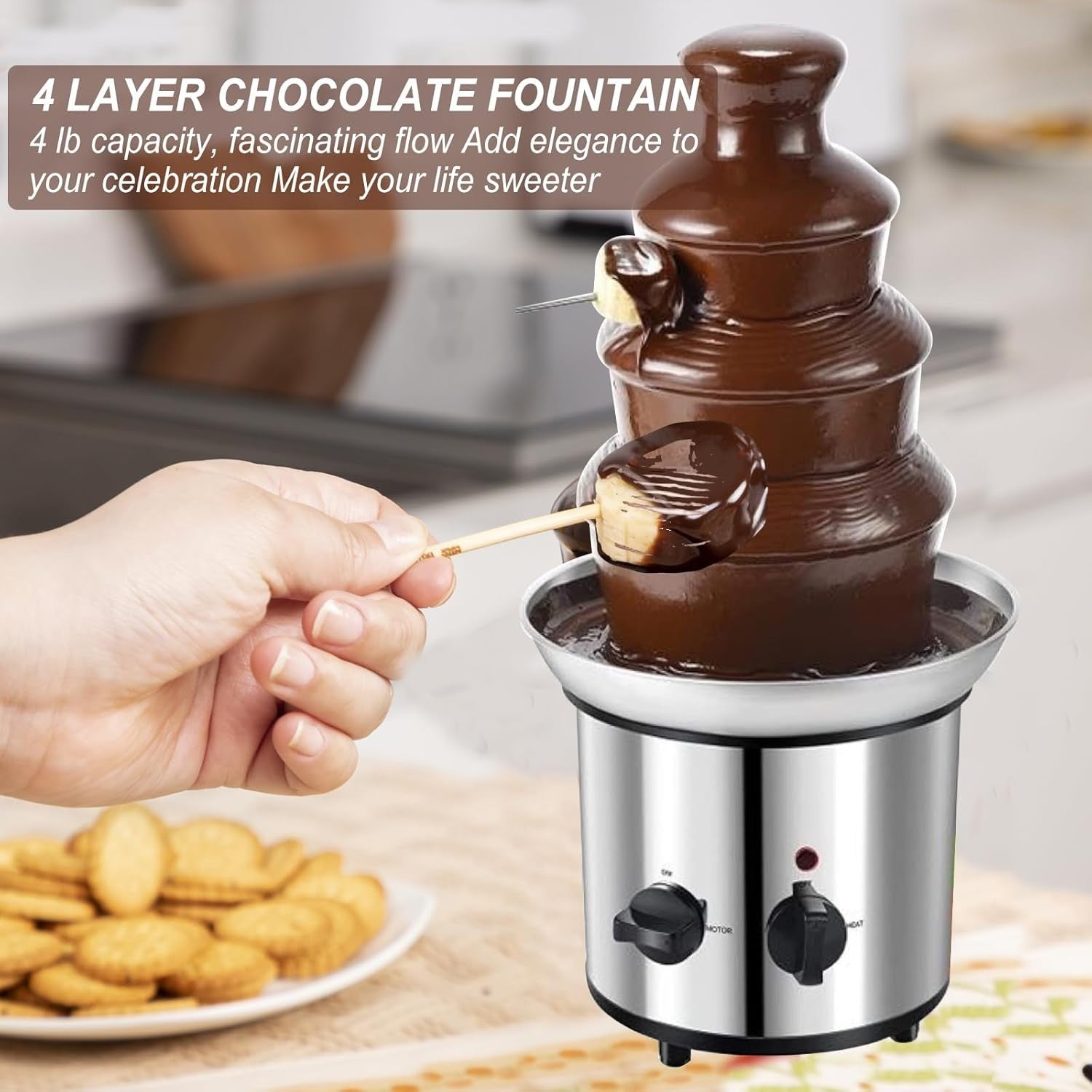 4 Tier Chocolate Fountain Machine 1800g Electric Fondue Party Set