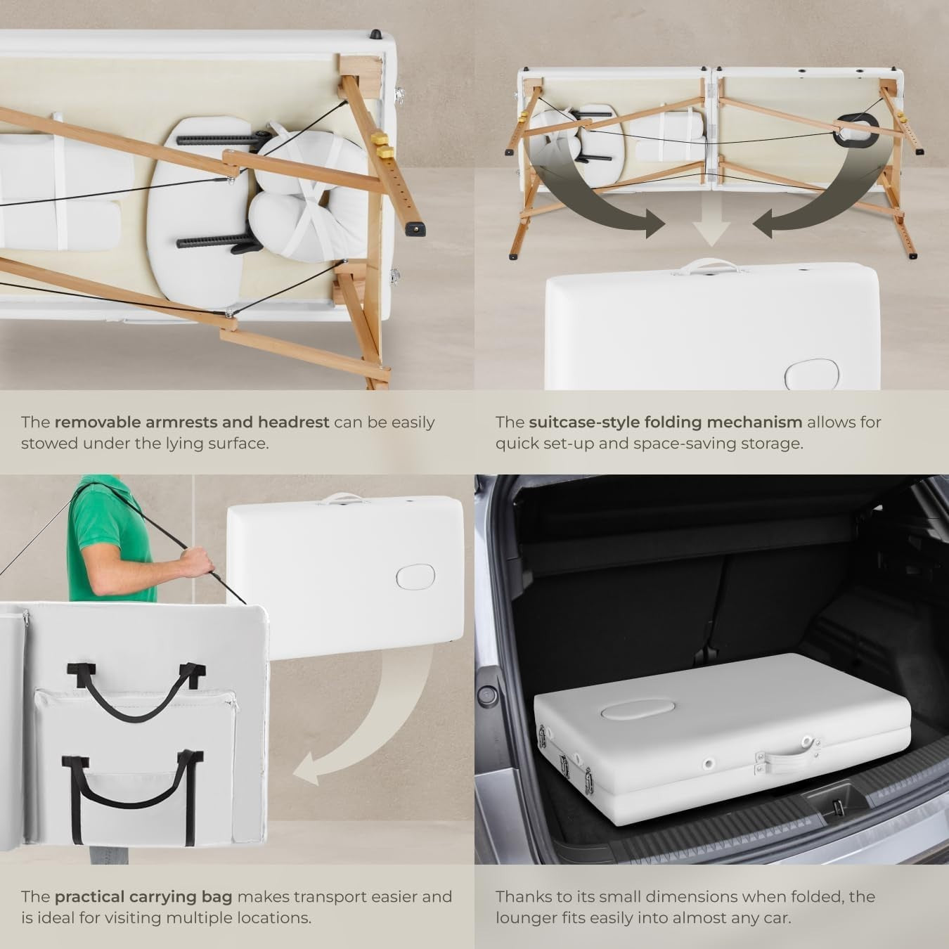 Portable 3 Zone Massage Table Foldable Adjustable Beauty Therapy Bed White