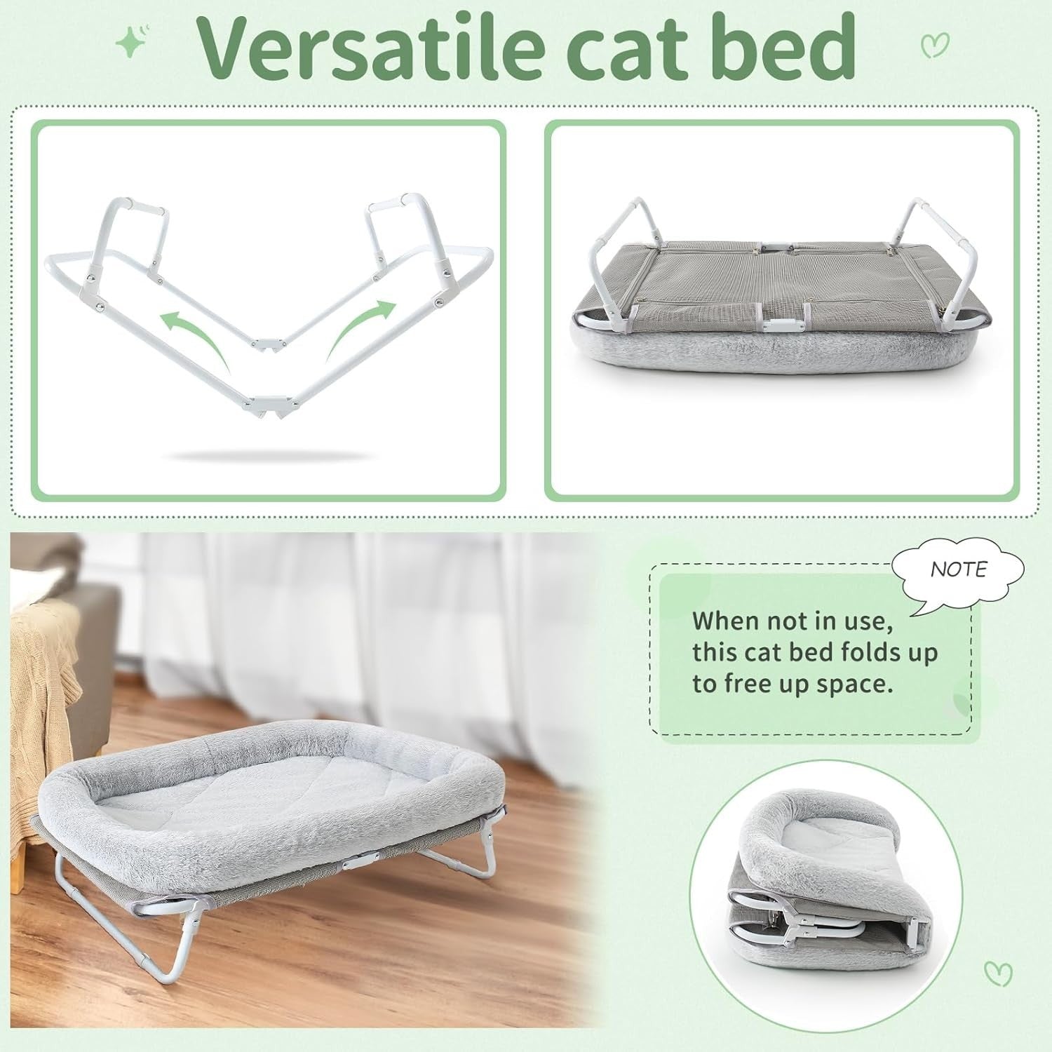 Raised Cat Bed Foldable Pet Hammock Elevated Kitten Puppy Cot Washable