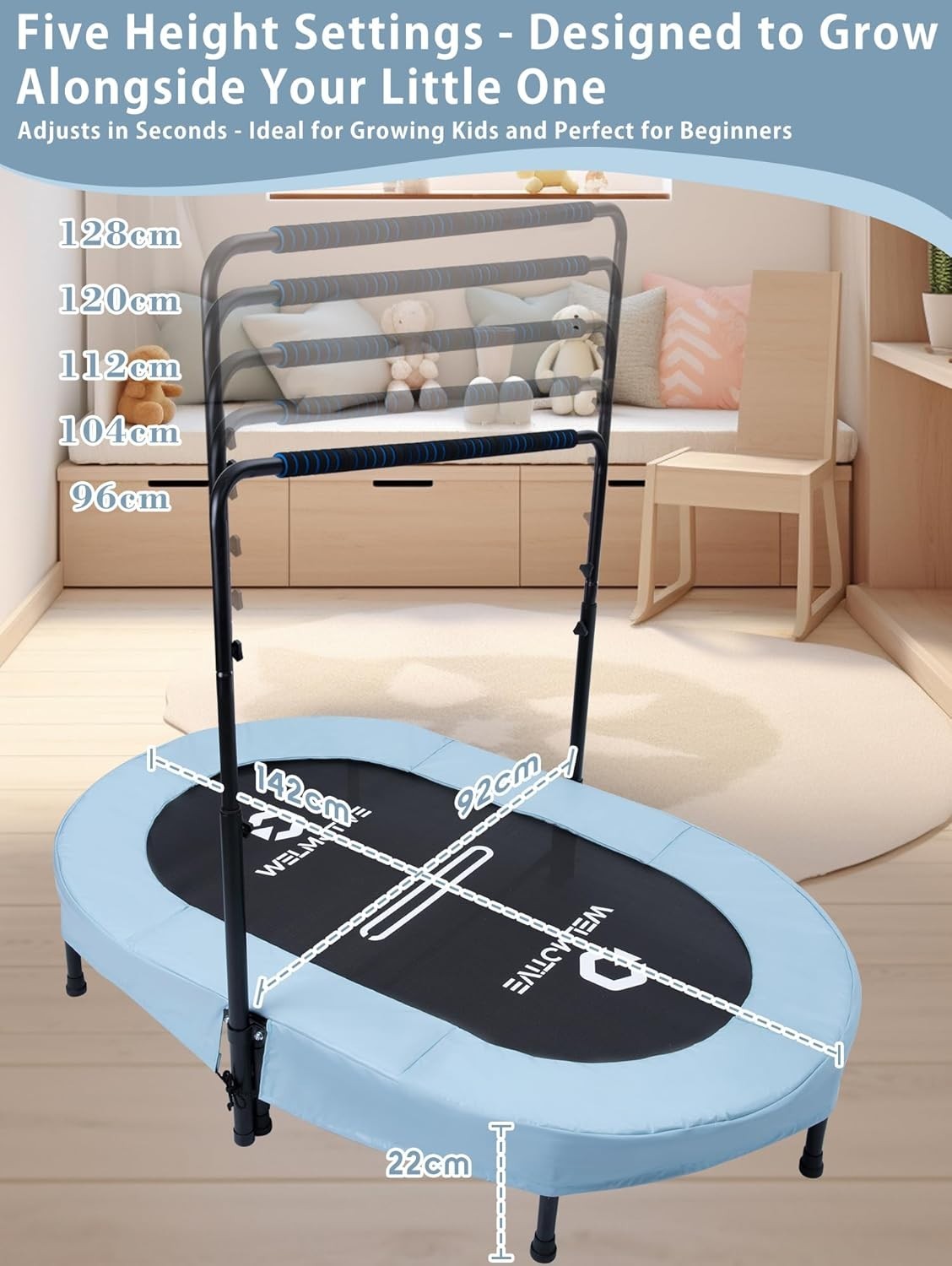Oval Indoor Trampoline for Two Quiet Rebounder Handle 150KG