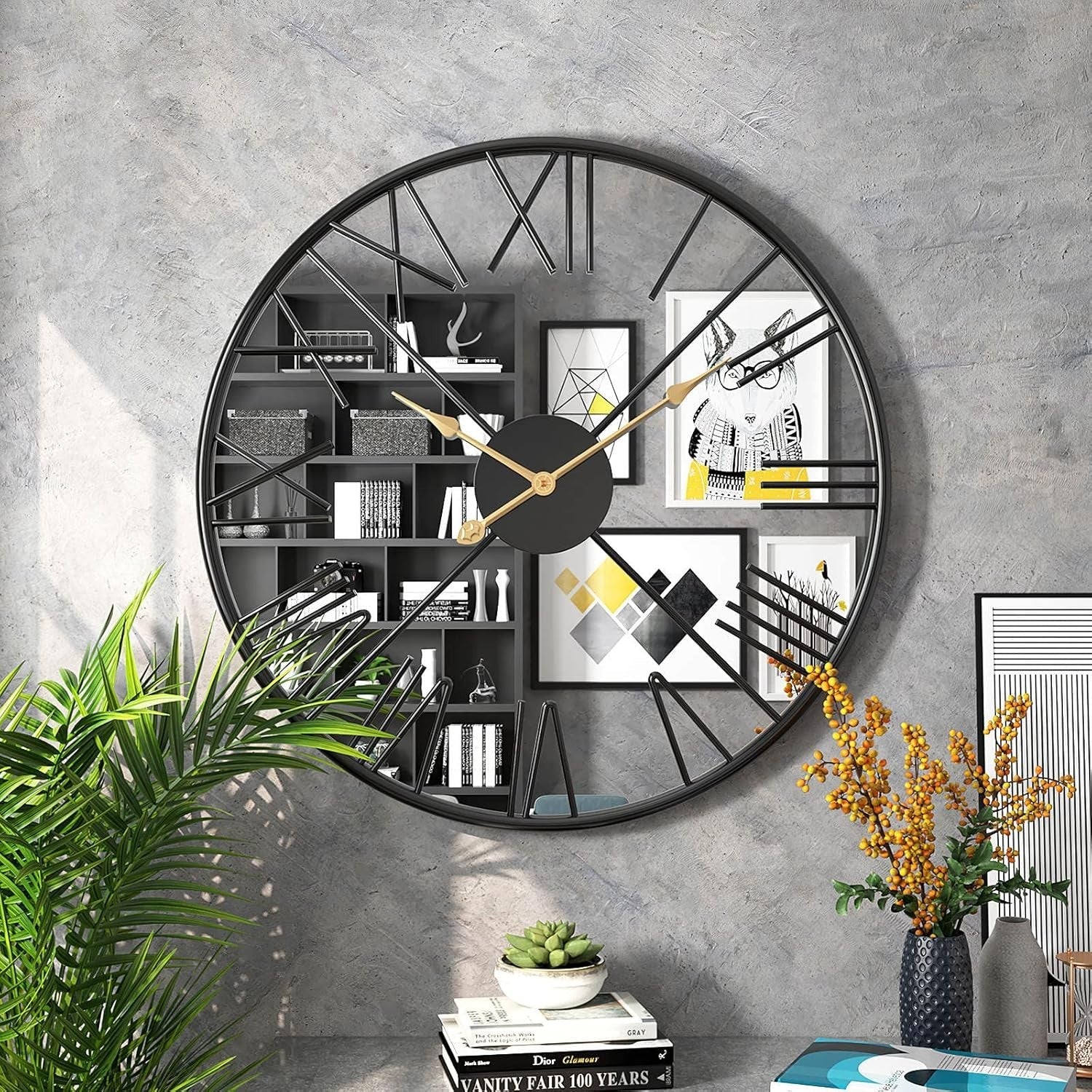 Large 27.5" Modern Roman Numeral Wall Clock | Silent Non-Ticking Mirror Decor