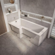 White Left Hand Square Shower Bath 1700x850mm Modern Acrylic