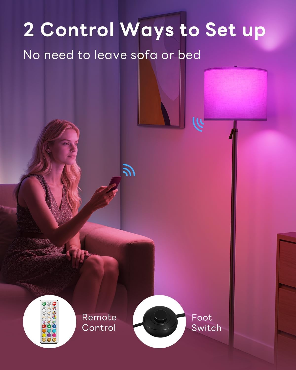 Adjustable LED Floor Lamp RGB Colour Changing Dimmable Remote Tall Reading Light