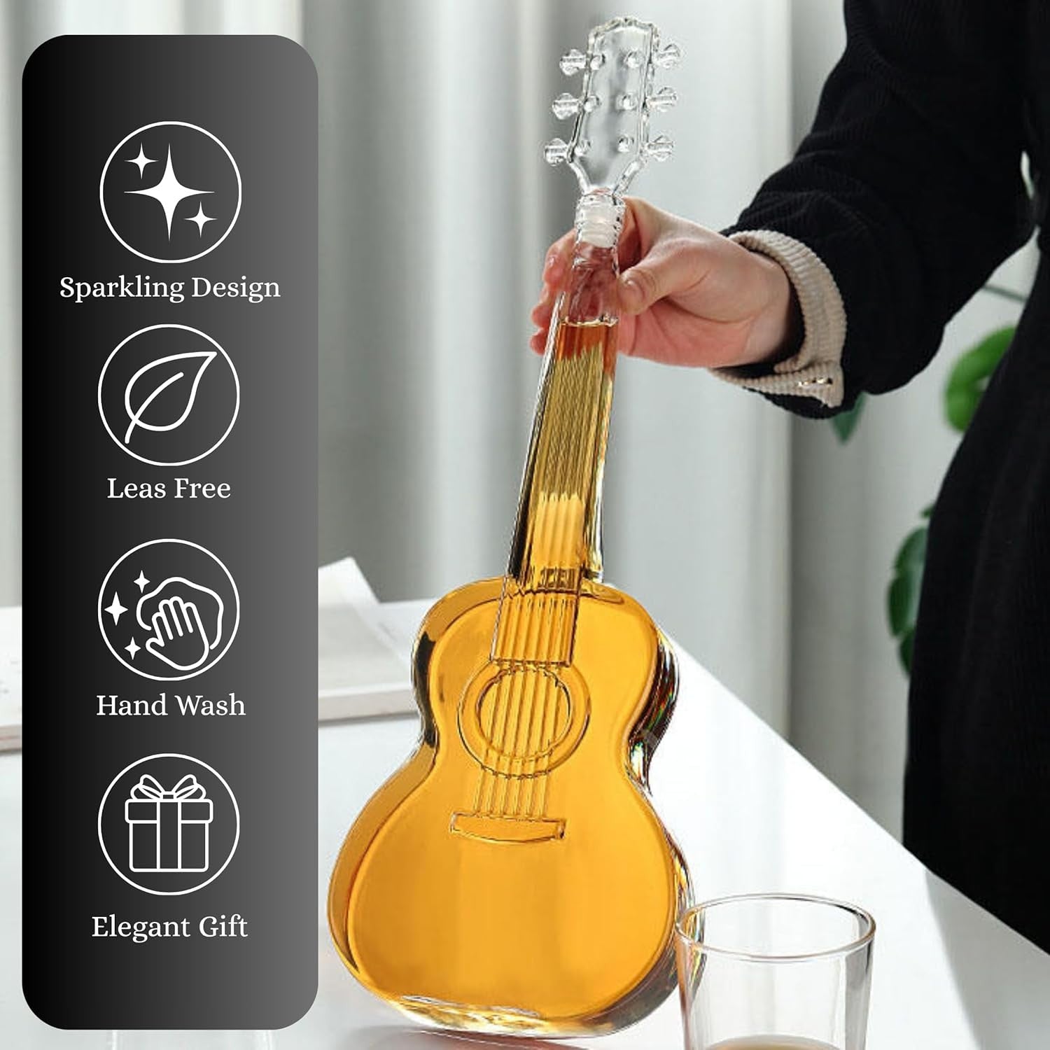 1000ml Violin Whiskey Decanter Set with Mahogany Base Glass Gift for Music Lover
