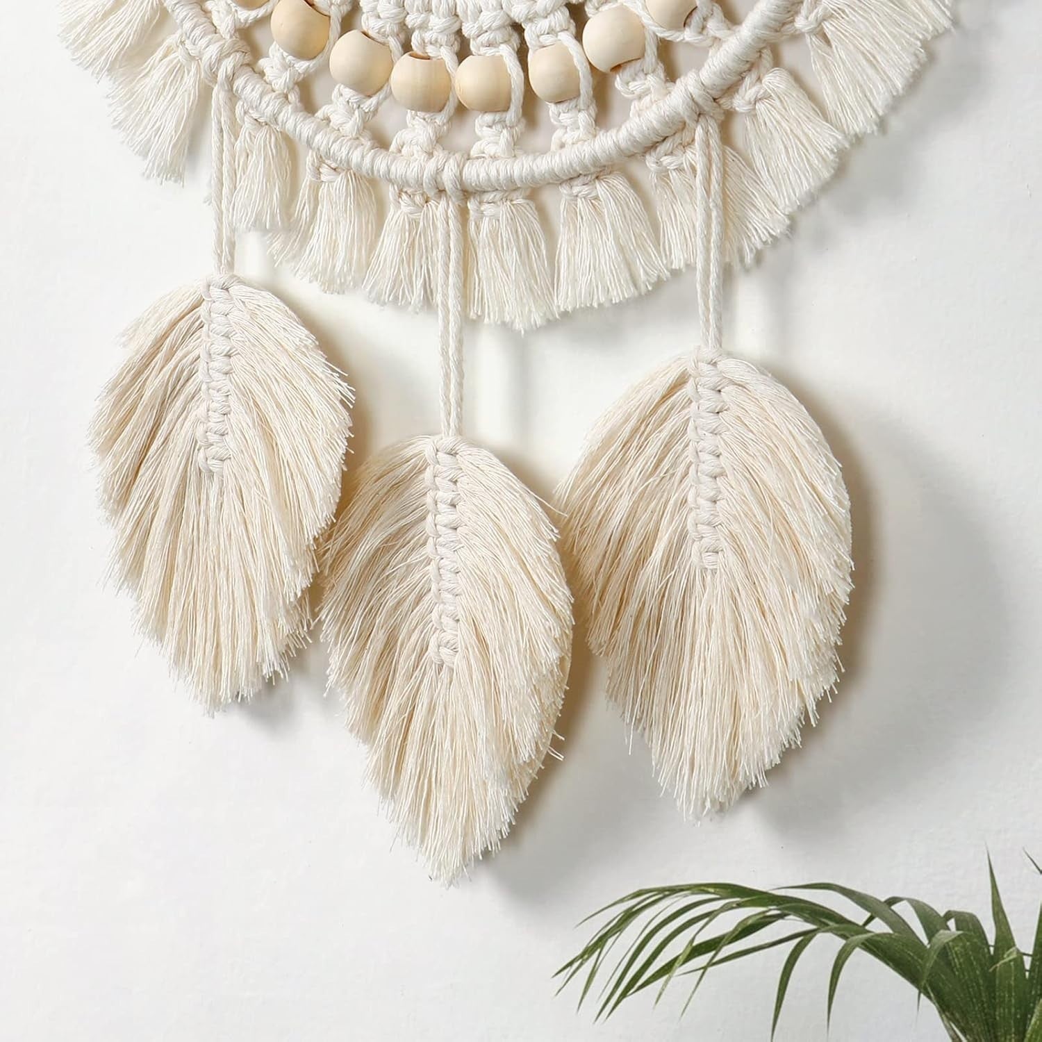 Boho Macrame Wall Mirror 13" Round Cotton Fringe Mirror Decor
