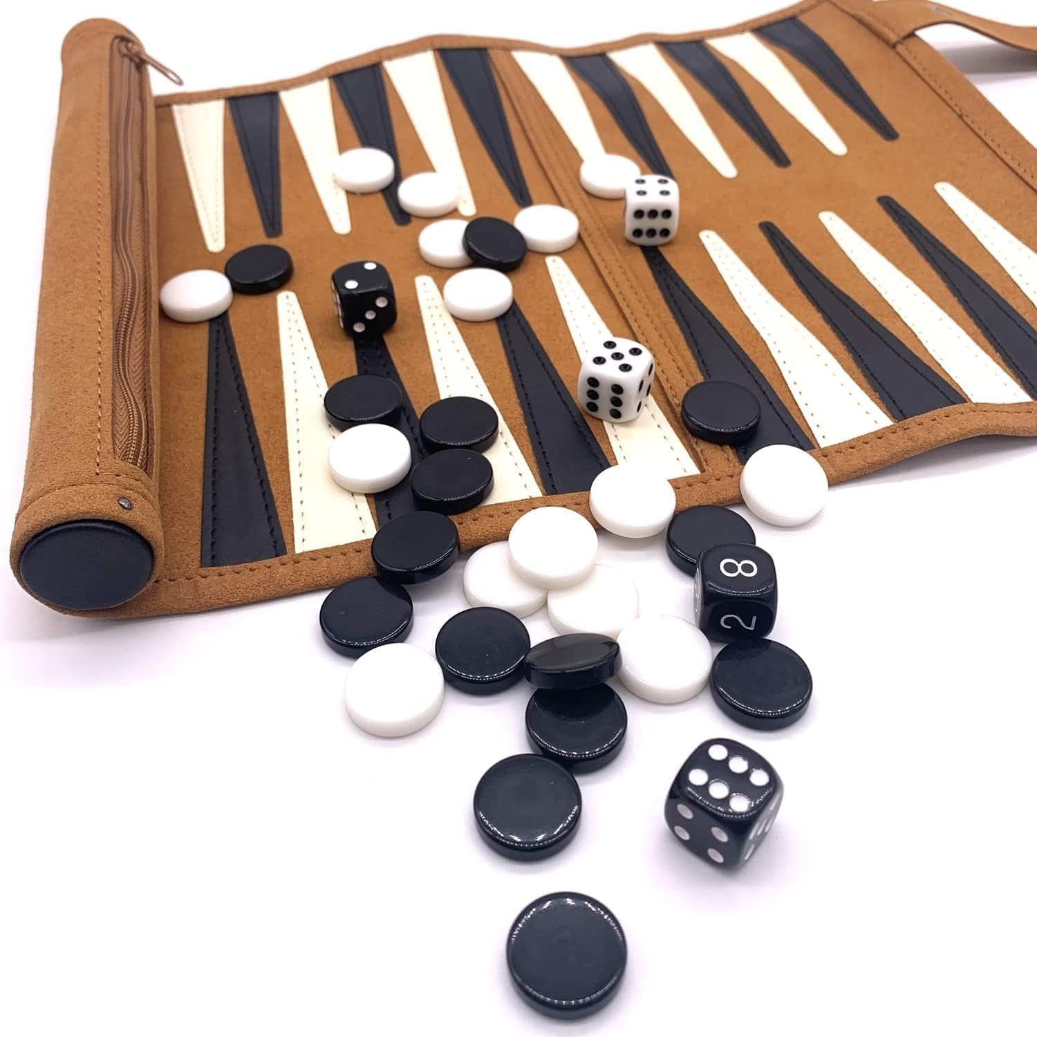 Travel Backgammon Set Roll Up Leather Portable Board Game 18.5 Inch