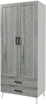 Modern White Ash Grey Wardrobe 2 Doors 2 Drawers Bedroom Storage Unit