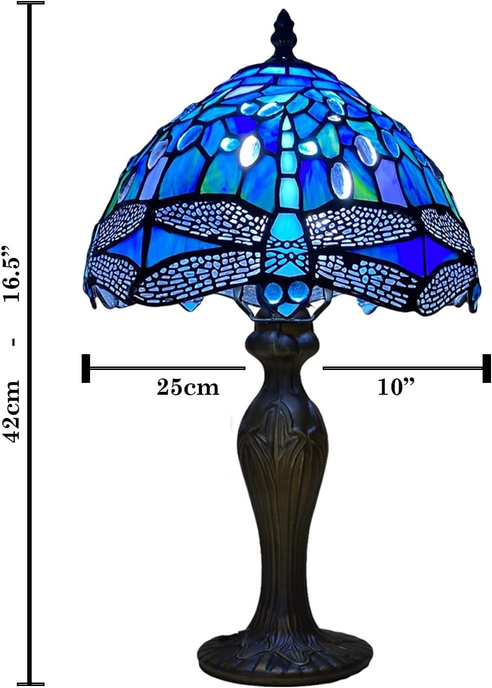 Tiffany Style Table Lamp Blue Dragonfly Stained Glass Antique 42cm E27