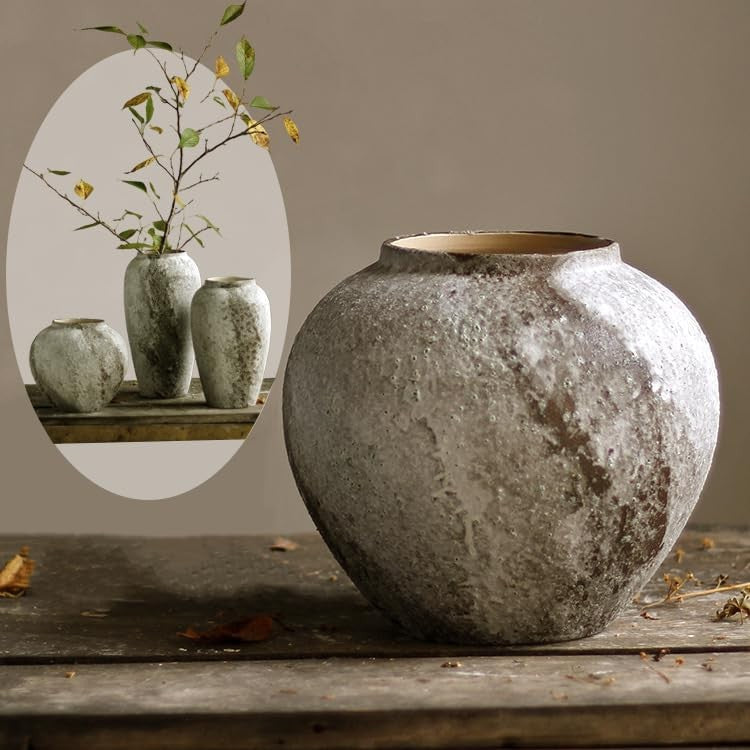 Rustic Terracotta Vase Vintage Farmhouse Floor Pot Living Room Decor 22cm