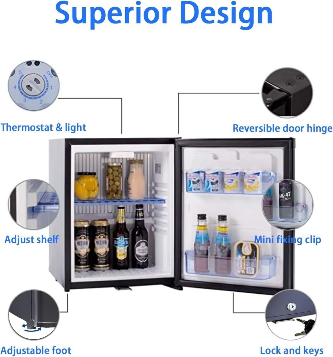 12V Mini Fridge 30L Campervan Portable Silent Black Lockable Reversible